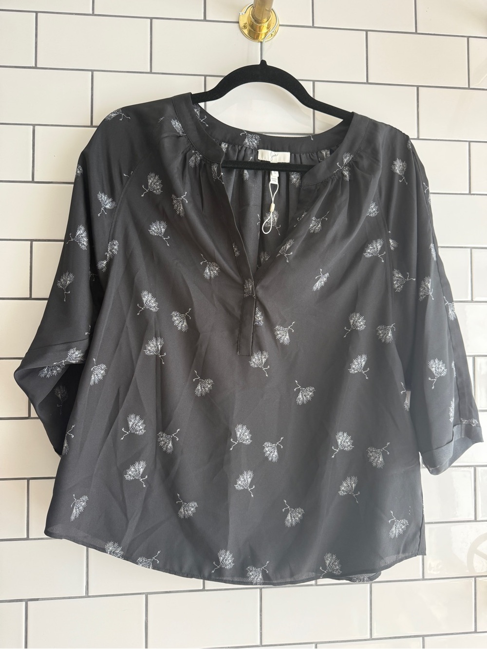 Joie Black Floral V-Neck Peasant Blouse - Picture 5 of 8